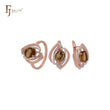 Conjunto de joyas de dos tonos con anillos en oro rosa y circonitas color café con flor de tulipán ovalada