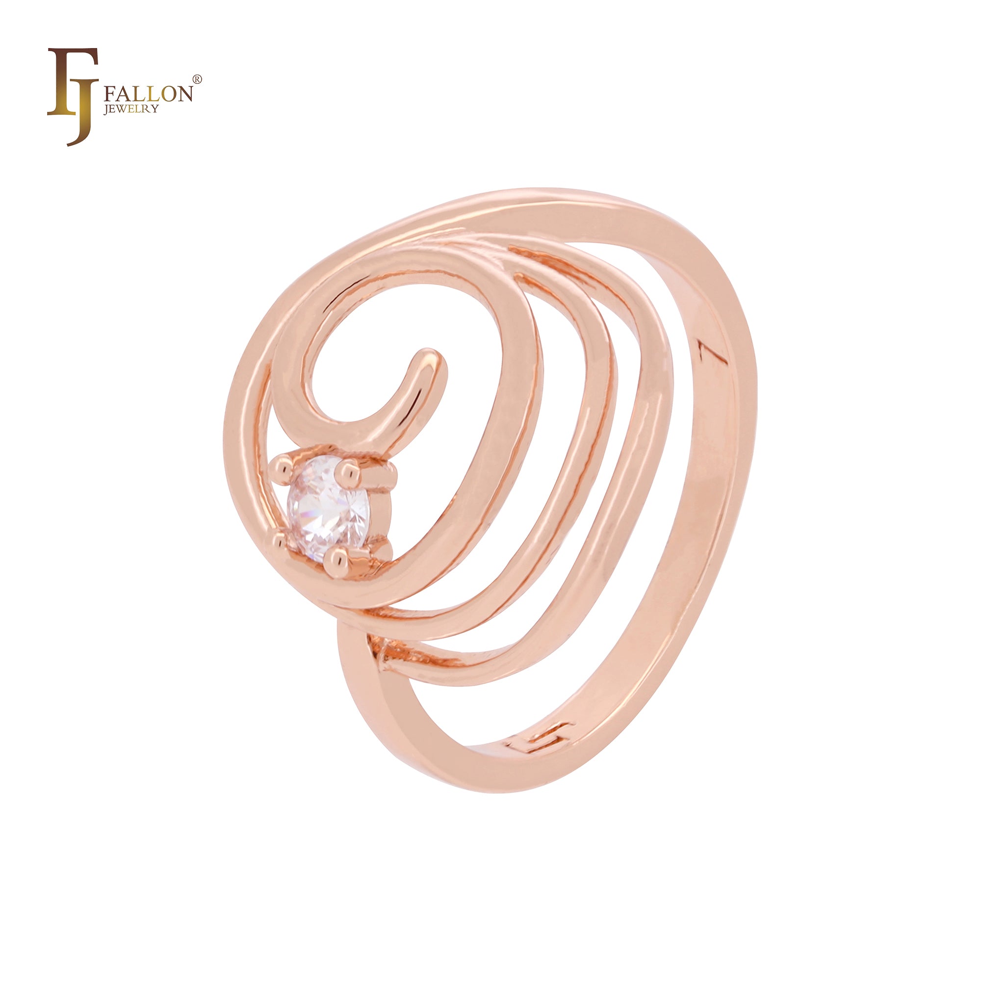 Anillos de moda elegantes en oro rosa con ondas giratorias y circonitas blancas