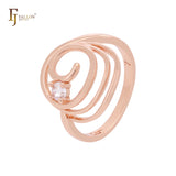 Anillos de moda elegantes en oro rosa con ondas giratorias y circonitas blancas