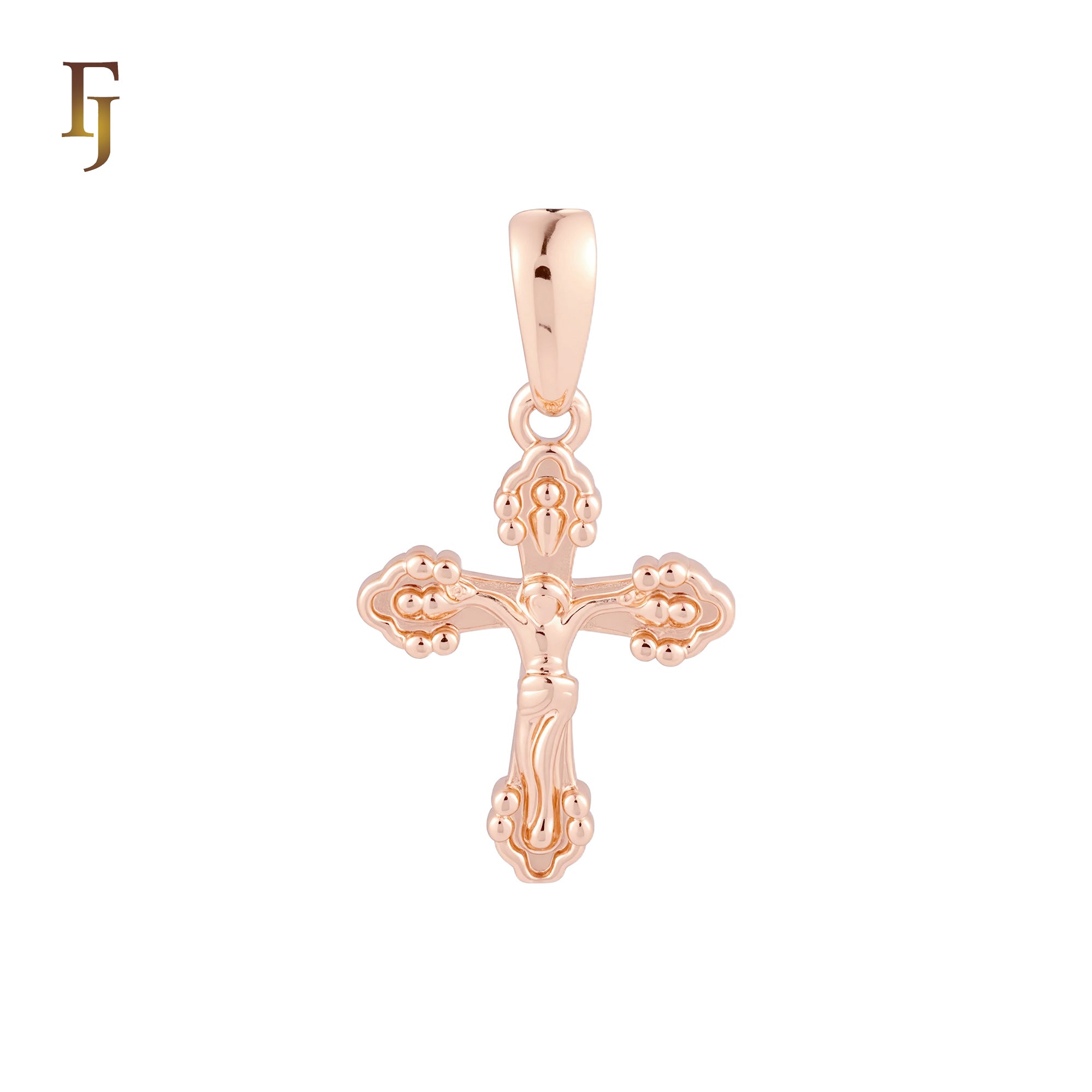 Dot edged Rose Gold Crucifix Cross Pendant Religious Catholic Orthdox