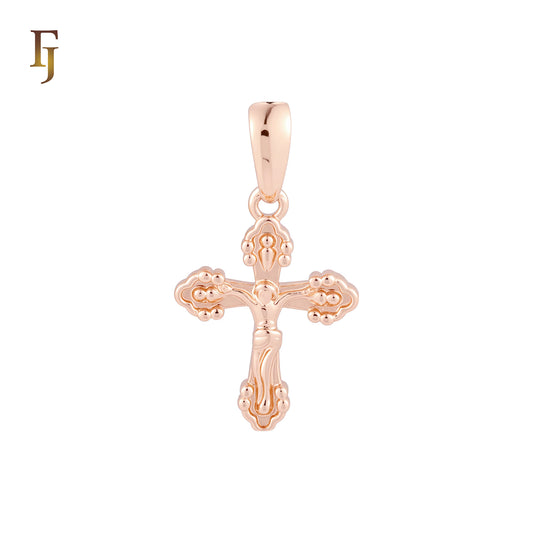 Dot edged Rose Gold Crucifix Cross Pendant Religious Catholic Orthdox