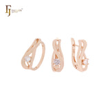 Conjunto de joyas de oro rosa con circonitas blancas y anillos, con lazo retorcido