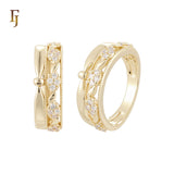 Leaves of white Czs cluster 14K Gold, Rose Gold Wedding Set Rings Engagement and Band