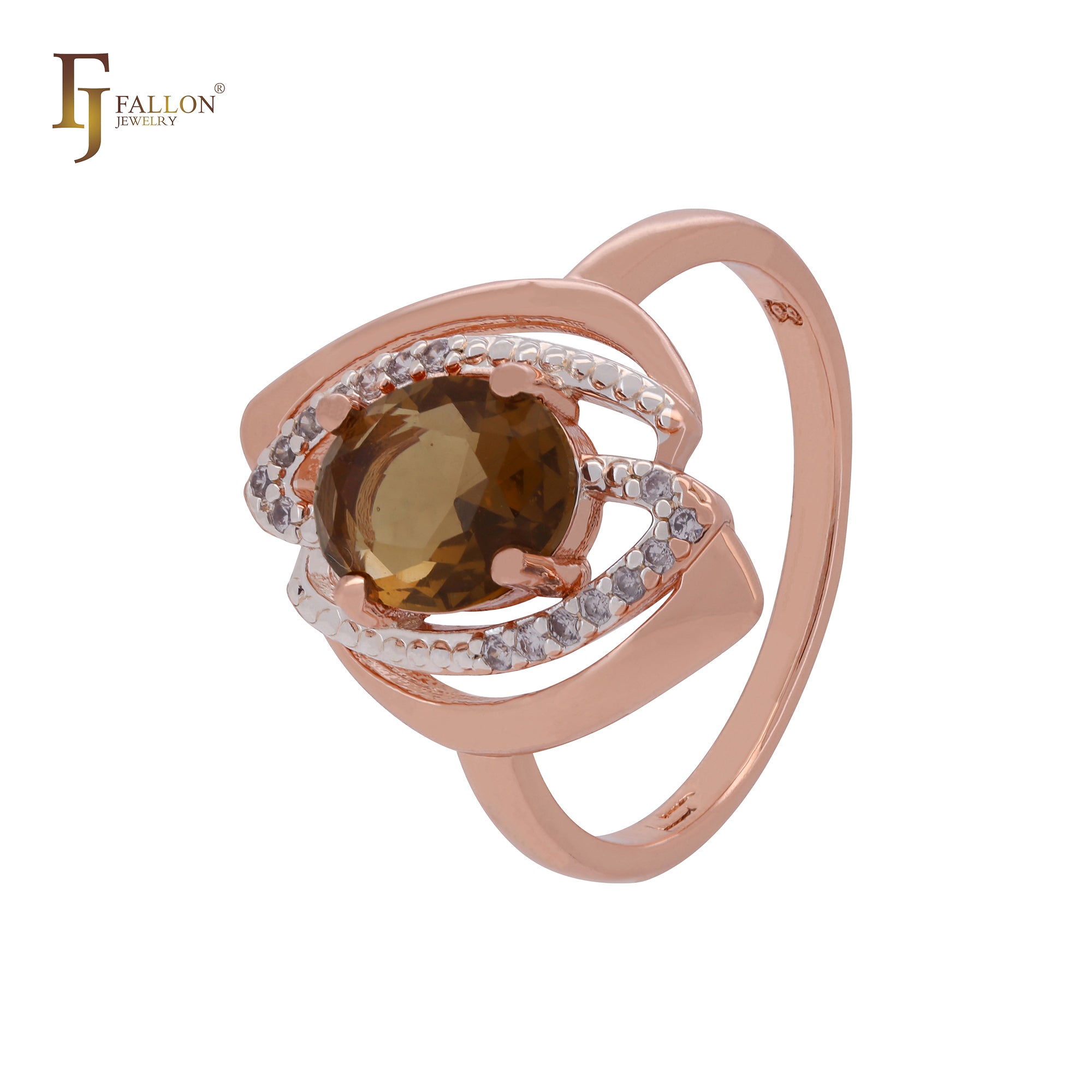 Овальный цветок тюльпана Coffe CZ Rose Gold двухцветные модные кольца