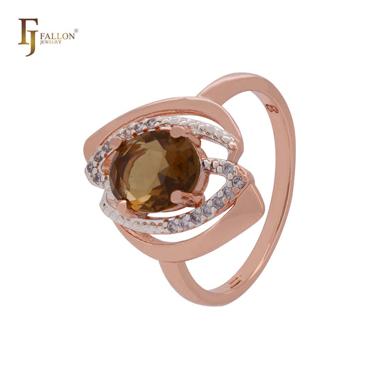 Овальный цветок тюльпана Coffe CZ Rose Gold двухцветные модные кольца