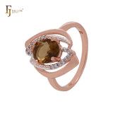Овальный цветок тюльпана Coffe CZ Rose Gold двухцветные модные кольца