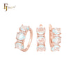 Conjunto de joyas de oro rosa con anillos y circonitas azul lago de triple óvalo con circonitas blancas