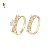 Cluster white CZs 14K Gold Wedding Set Rings