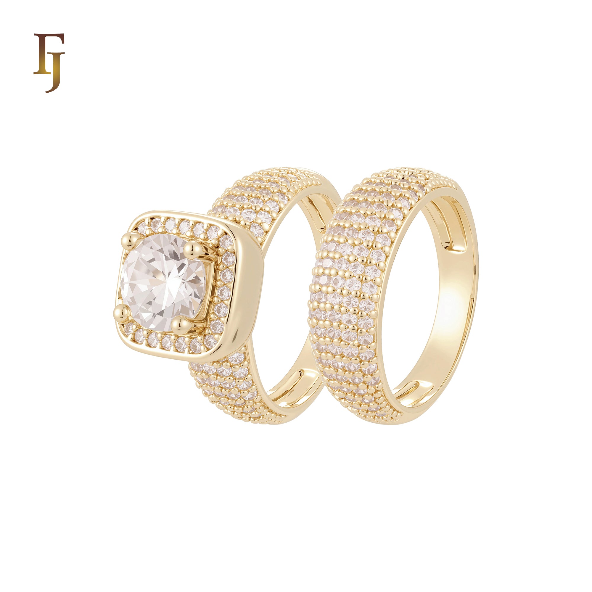 Five bands of white CZs 14K Gold, Rose Gold Wedding Set Rings Engagement and Band