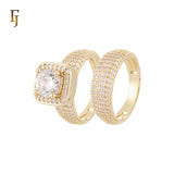 Five bands of white CZs 14K Gold, Rose Gold Wedding Set Rings Engagement and Band