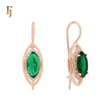 Rose Gold Wire Hook Earrings with Halo Zircon and Blue, Red, or Green Gem – 11×21.8mm | FJ Fallon Jewelry