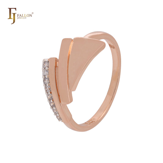 Anillos de moda triangulares de circonitas blancas paralelas mixtas y geométricas en oro rosa de dos tonos