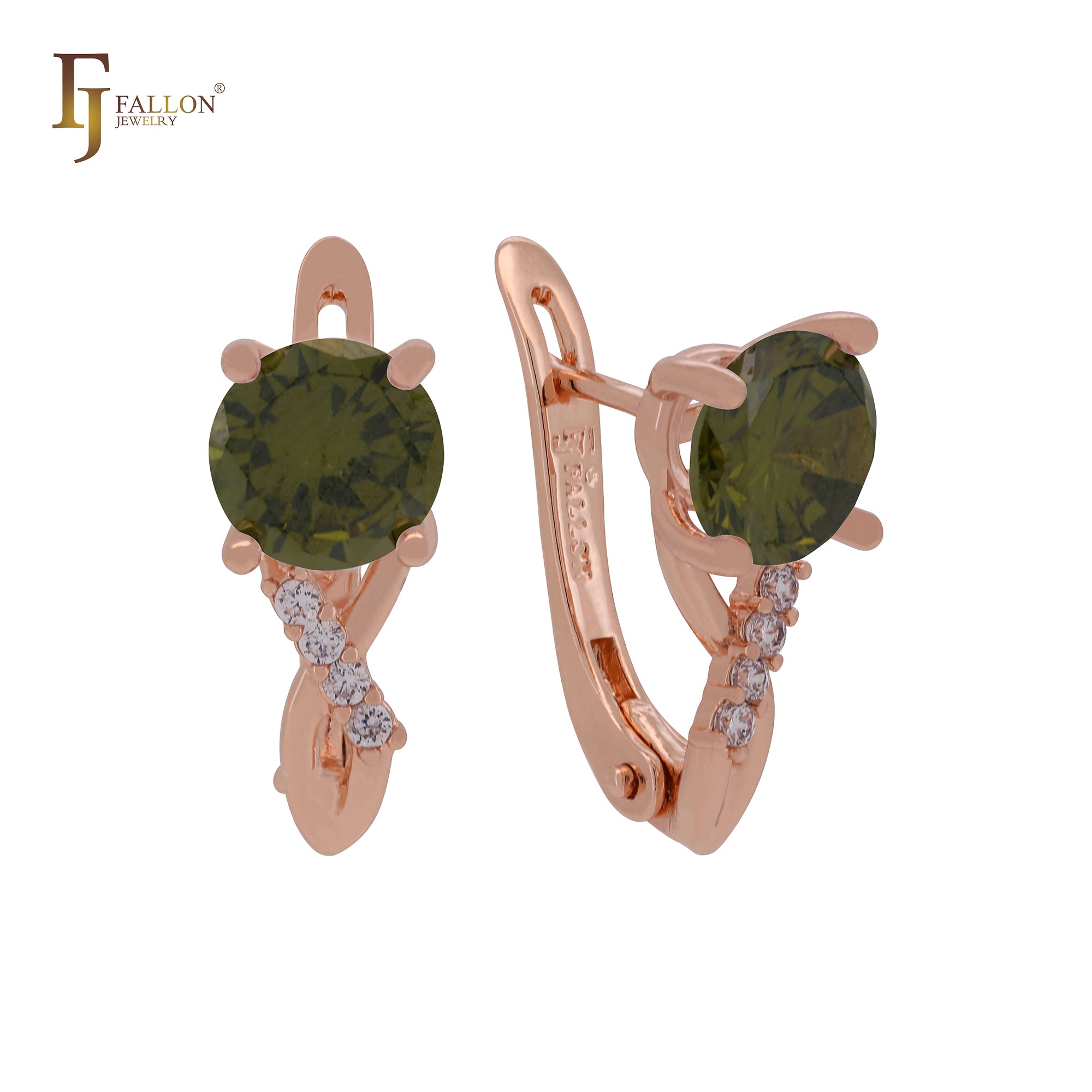 Серьги-клипсы из розового золота 14 карат с цветущим фианитом и круглыми камнями