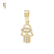 Hamsa of white CZs 14K Gold Jewish Religious Pendant