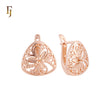 Roudned Triangular Filigree Flower Rose Gold Russian Lock Earrings