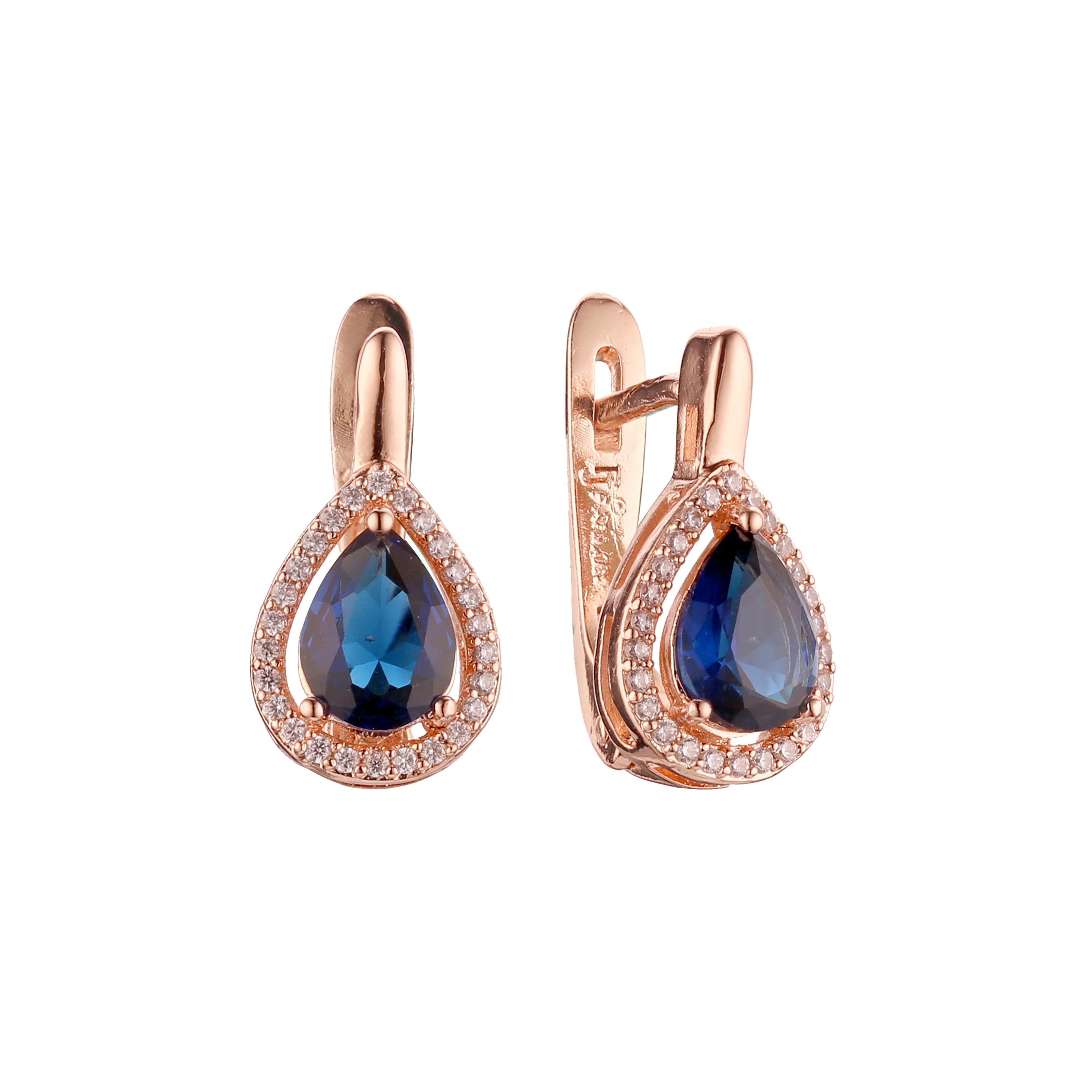 Pendientes de oro rosa de 14 quilates con circonitas cúbicas en forma de lágrima y halo grande