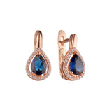 Pendientes de oro rosa de 14 quilates con circonitas cúbicas en forma de lágrima y halo grande