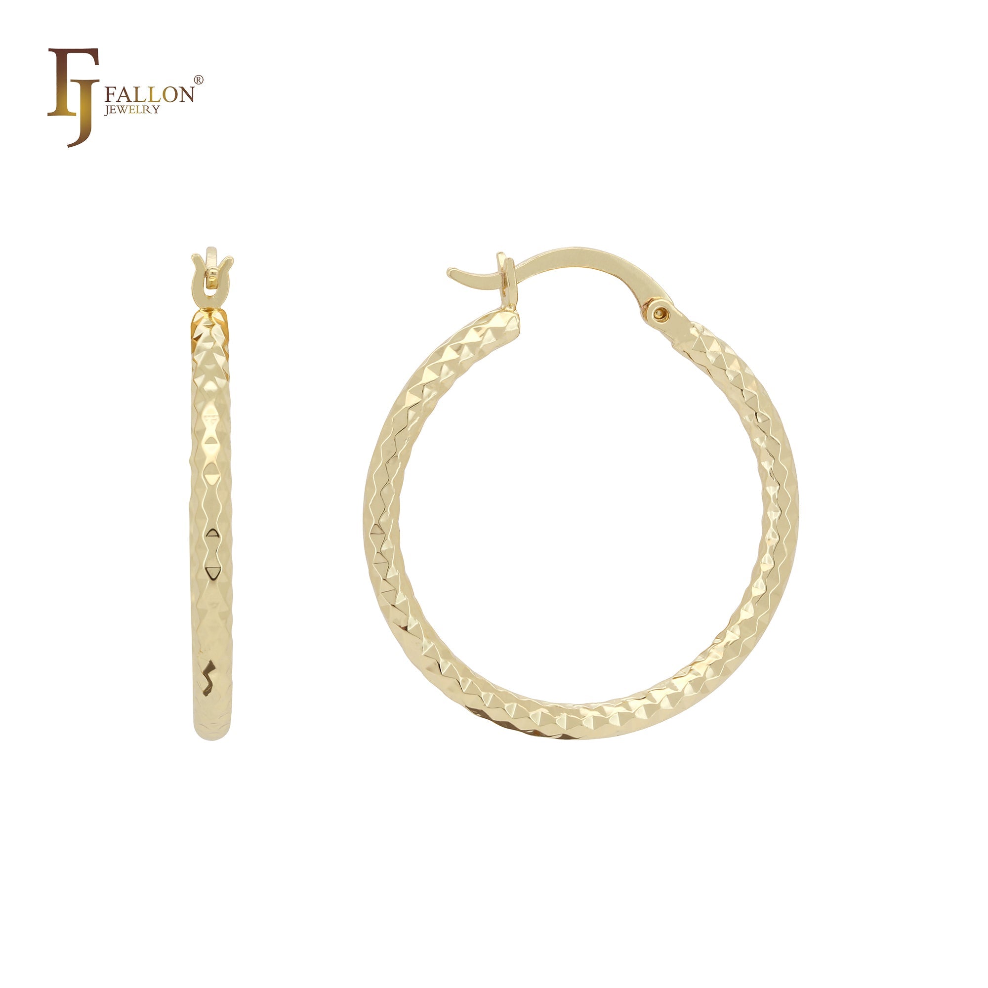 Elegantes aretes de aro minimalistas de oro rosa y oro de 14 quilates con textura de rombo compacto