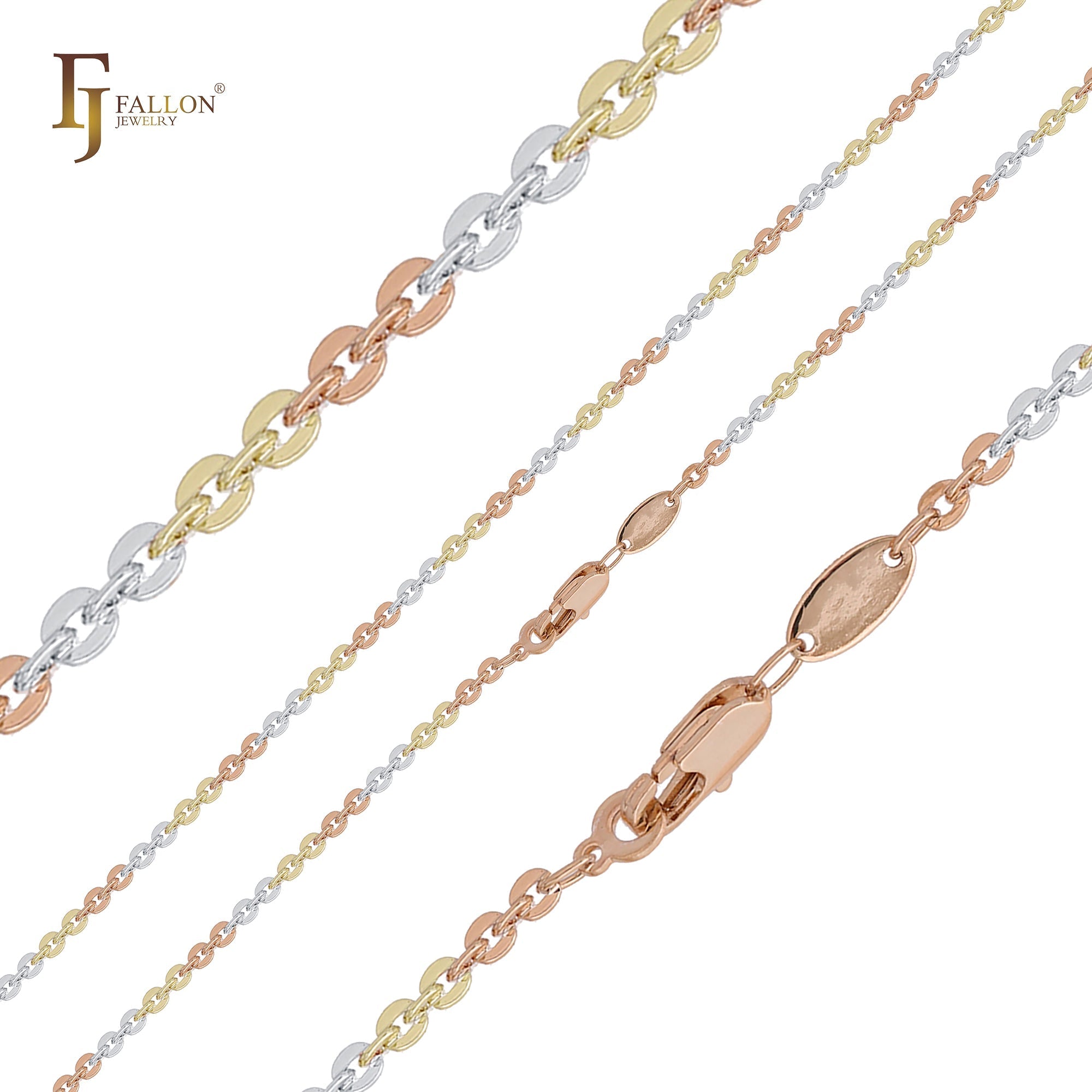 Cadenas de eslabones elegantes rolo con cable de disco hueco chapadas en oro de 14 quilates, oro rosa y oro blanco