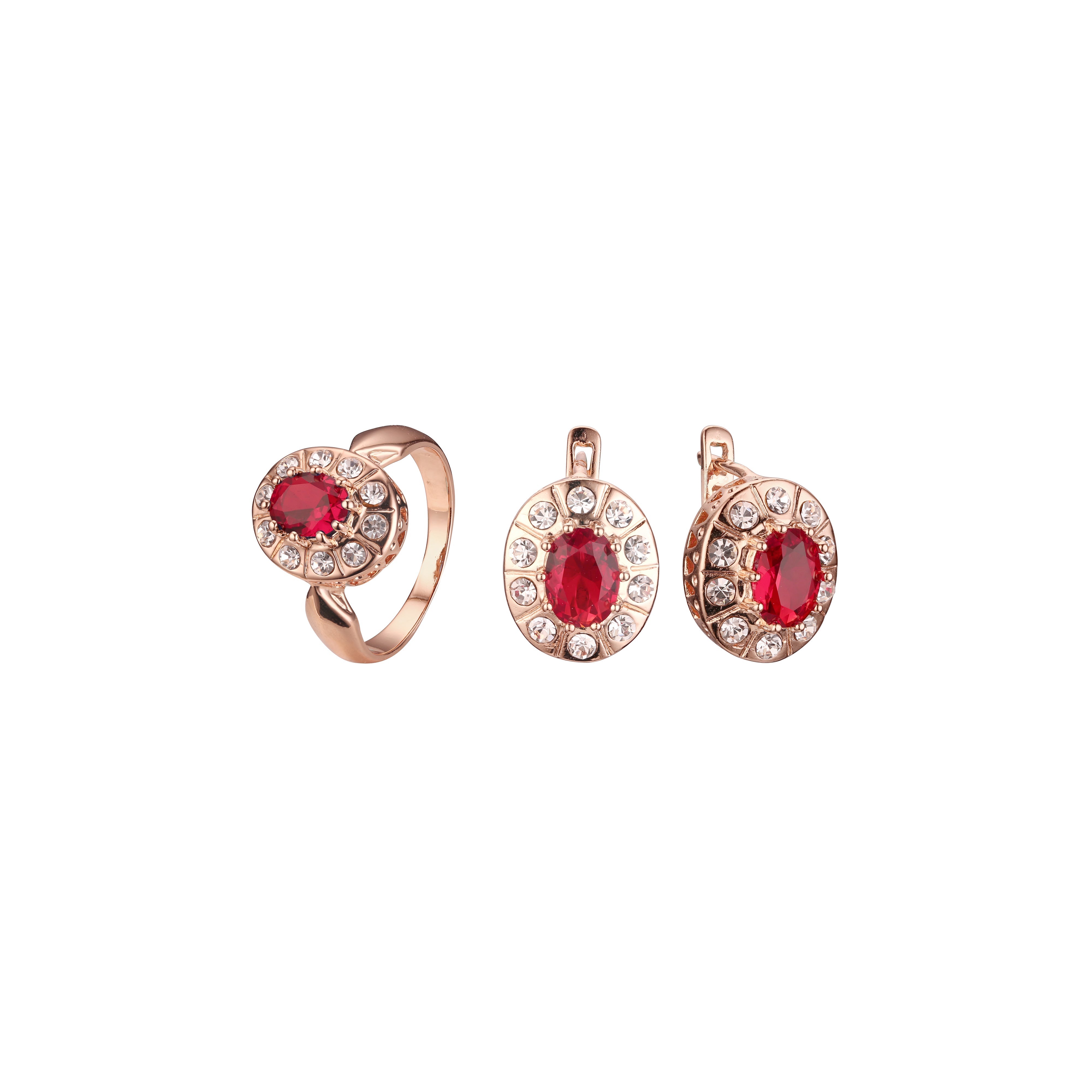 Conjunto de halo de oro rosa con anillos
