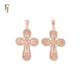 Rounded tip Eastern Greek Russian Orthodox Crucifix Cross Religious Rose Gold Pendant