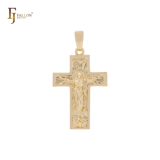Colgante de cruz de oro rosa de 14 quilates con retrato sagrado de Jesús