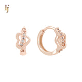 Heart of love crossing white CZs Rose Gold Huggie Earrings