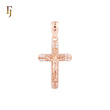 Rounded end of four white CZs Rose Gold Crucifix Cross Pendant Orthodox Religious