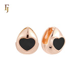 Heart of Black or white onyx Basket drop shaped 14K Gold Huggie Earrings