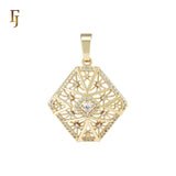 Oval Hexagon Snowflake filigree 14K Gold Pendant