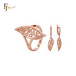 Conjunto de joyería de moda en oro rosa con hojas de filigrana y anillos