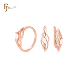 Conjunto de joyas de oro rosa con llamas de marquesa y circonitas blancas con anillos