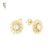 Rounded shaped ribbon white CZs 14K Gold, Rose Gold Stud Earrings