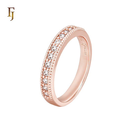 Thousand rounded white CZs 14K Gold, Rose Gold Wedding Band 3mm Rings