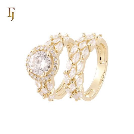 Halo white CZs cluster Marquise 14K Gold, Rose Gold Wedding Set Rings Engagement and Band