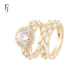 Halo white CZs cluster Marquise 14K Gold, Rose Gold Wedding Set Rings Engagement and Band