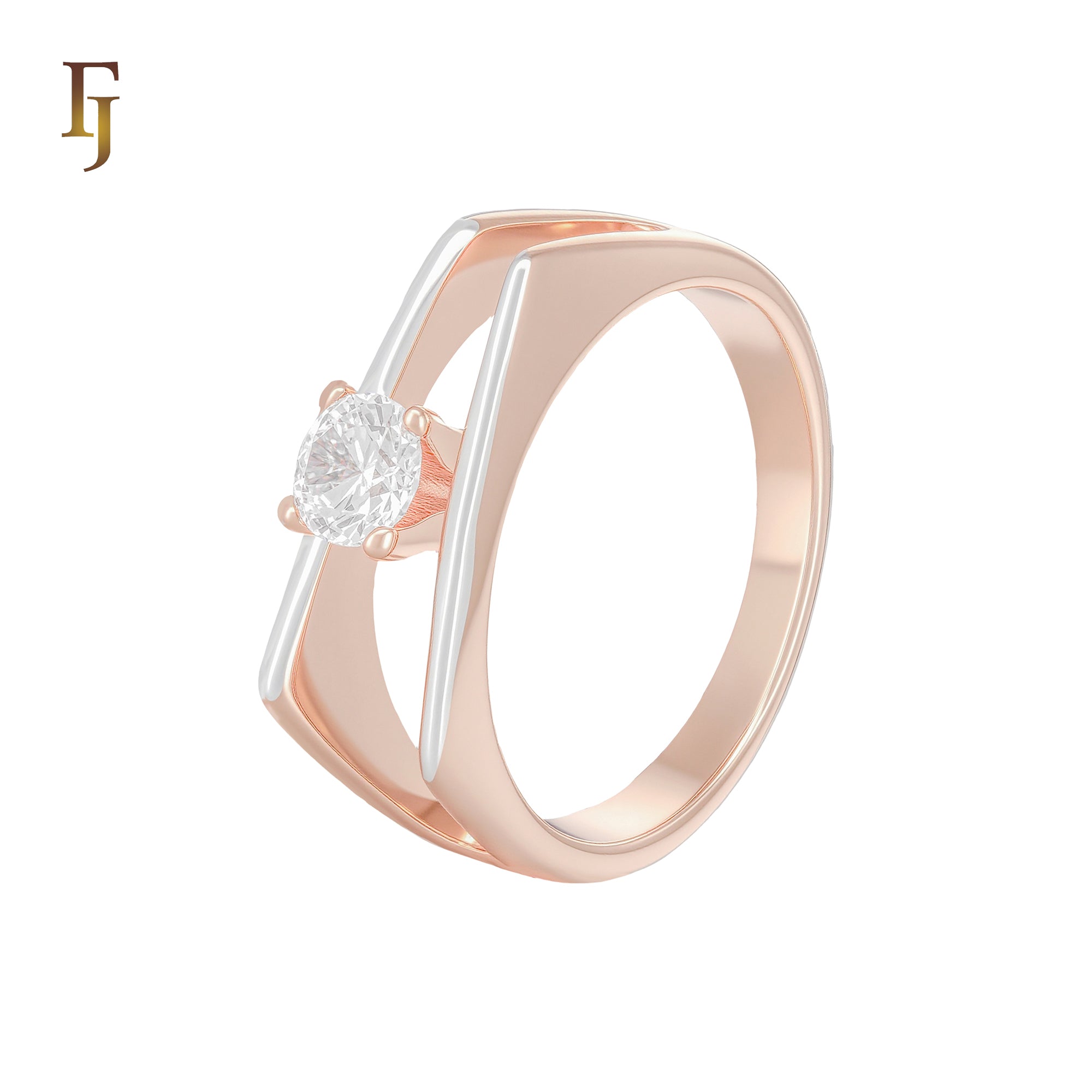 Geometric Clawed Solitaire White CZ Rose Gold,two tone Engagement Rings
