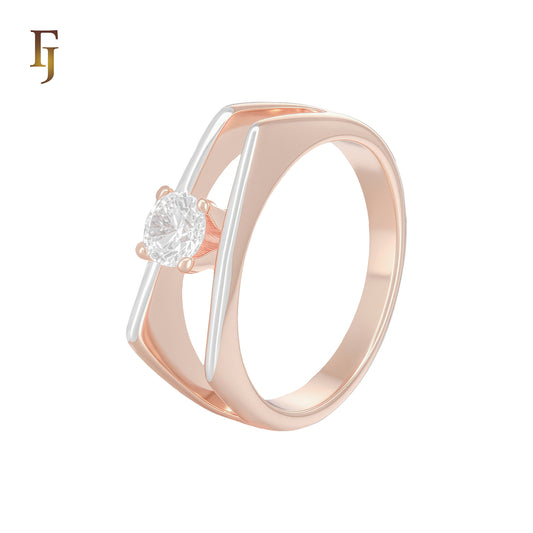 Geometric Clawed Solitaire White CZ Rose Gold,two tone Engagement Rings