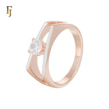 Geometric Clawed Solitaire White CZ Rose Gold,two tone Engagement Rings