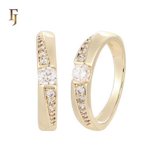 Solitaire paved white CZs 14K Gold Engagement Rings