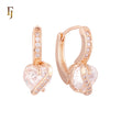 Heart shaped clawed white CZ Solitaire Rose Gold Huggie Earrings