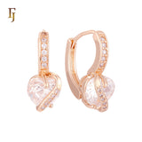 Heart shaped clawed white CZ Solitaire Rose Gold Huggie Earrings