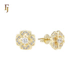 Clover white CZs 14K Gold Stud Earrings