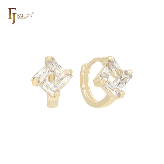 Pendientes Huggie de oro de 14 quilates con cuatro circonitas blancas talla baguette