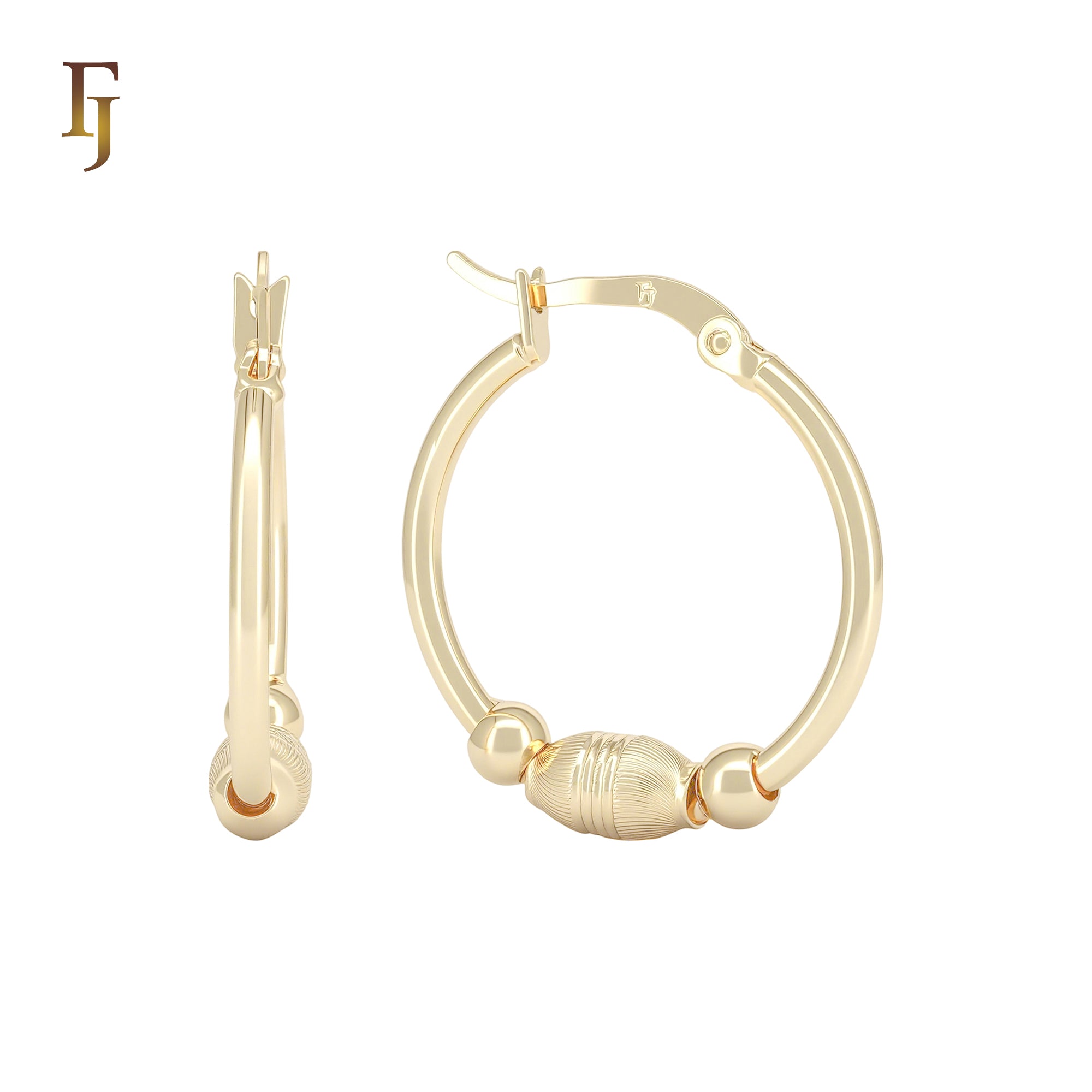 Triple Beads 14K Gold Hoop Earrings