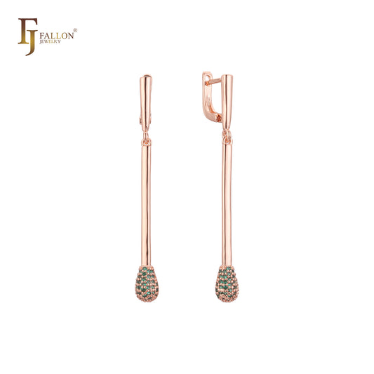 Drop Microphone of Emerald stones Rose Gold Russian Lock Earrings