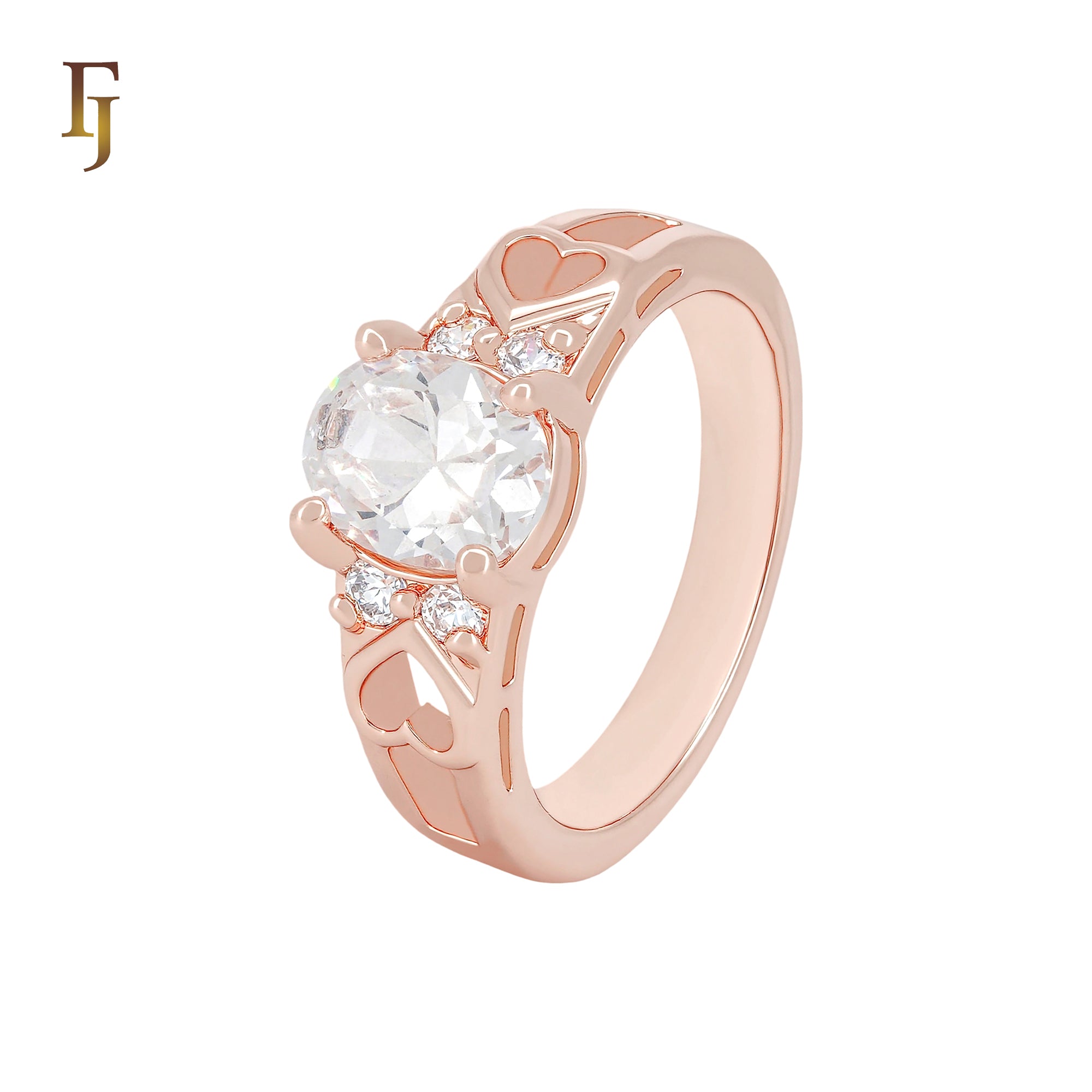 Double Heart Solitaire Oval White CZ Rose Gold Fashion Rings