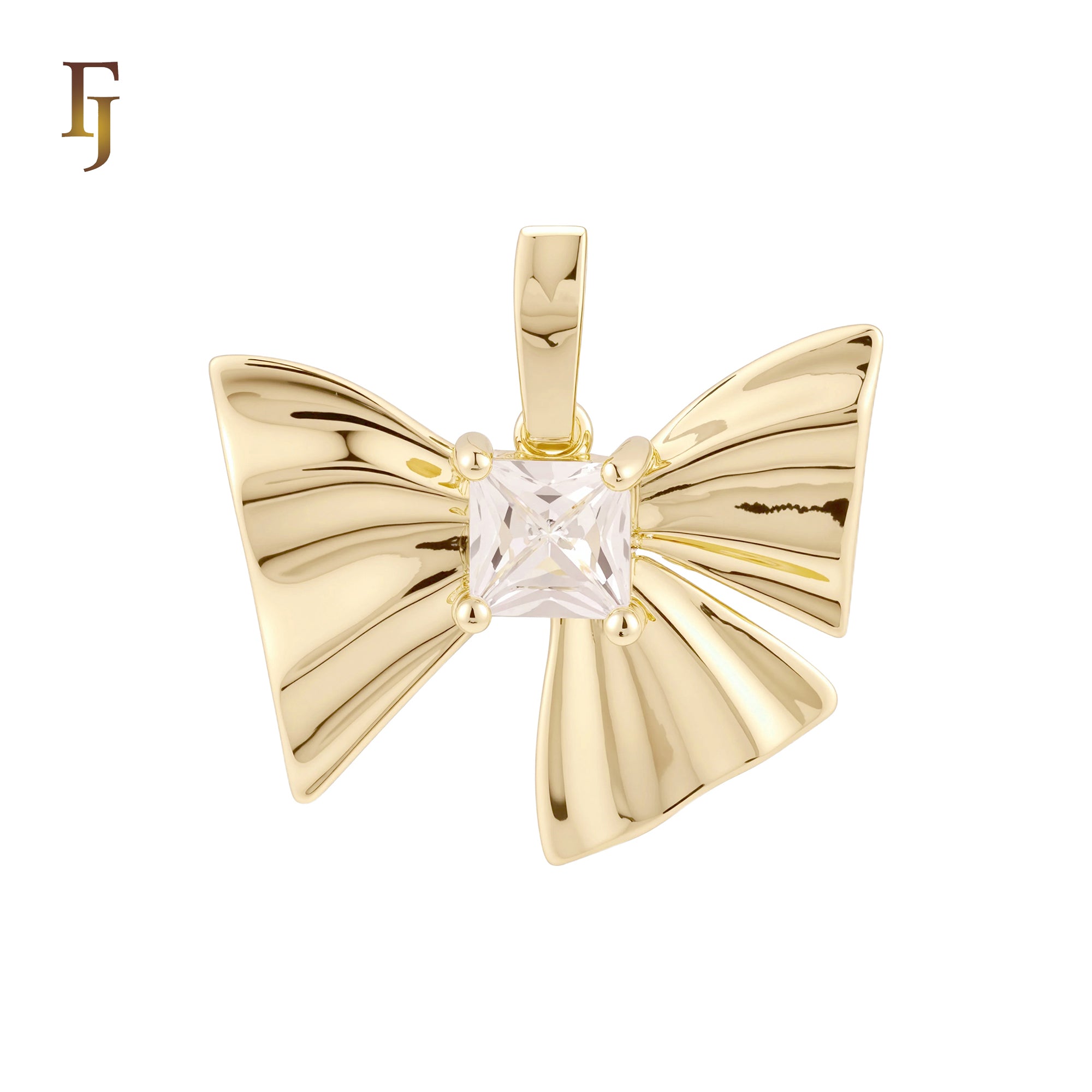 Great Know of Asscher Cut white CZ 14K Gold, Rose Gold Pendant