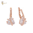 Elegantes pendientes de clip triangulares de oro rosa con circonita blanca y solitario con garras de rama