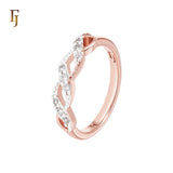 Double Crossing Ribbons of white CZs Rose Gold two tone Fashion Rings